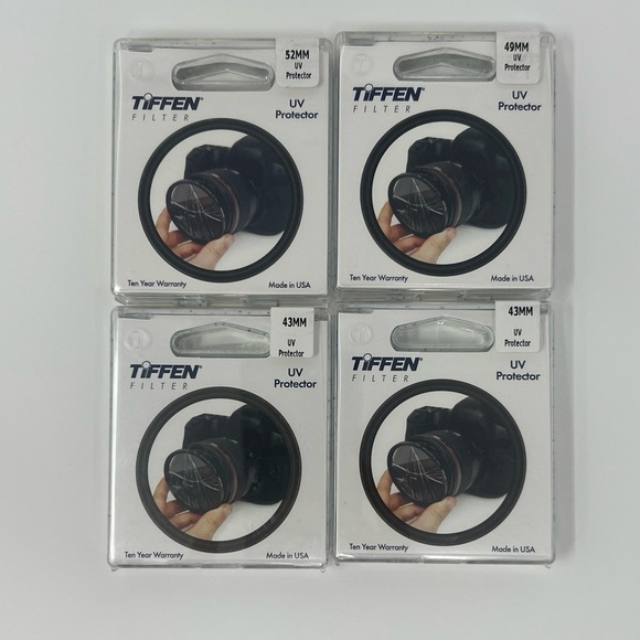 NWT Tiffen 43MM, 43MM, 49MM, 52MM UV Protector Filters Set of 4 - Picture 1 of 3